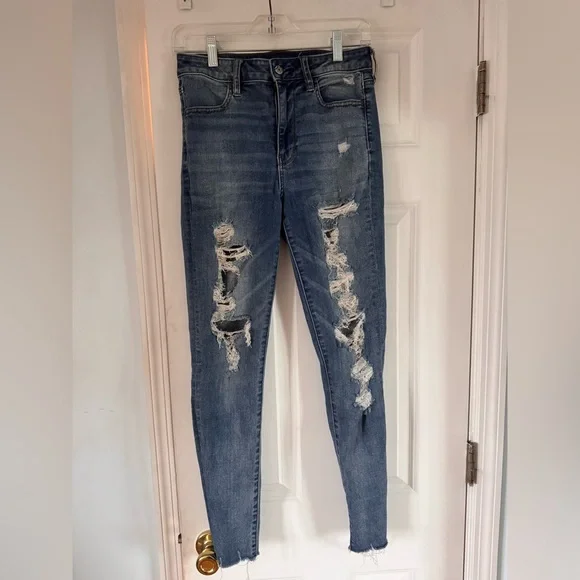 American Eagles Distressed Blue Jeggings - Picture 1 of 5